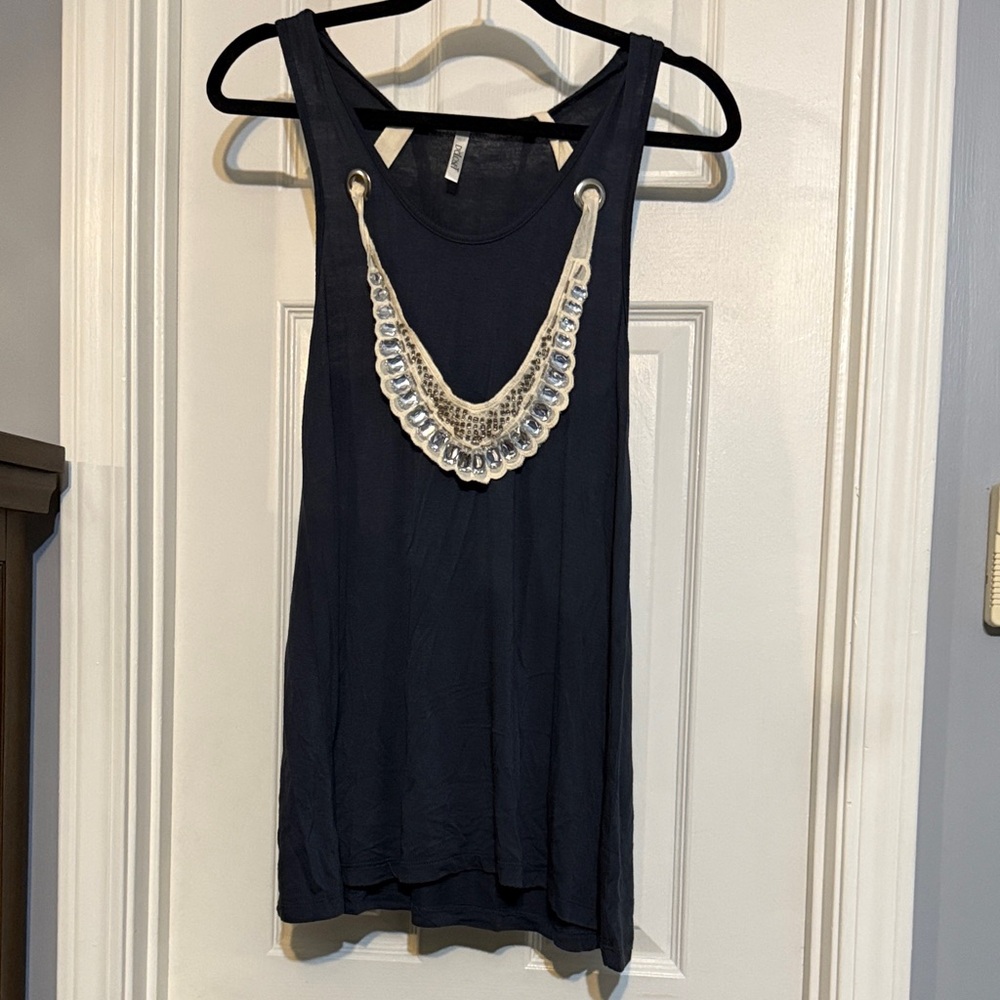 Chic Navy Tank Top with Decorative Neckline